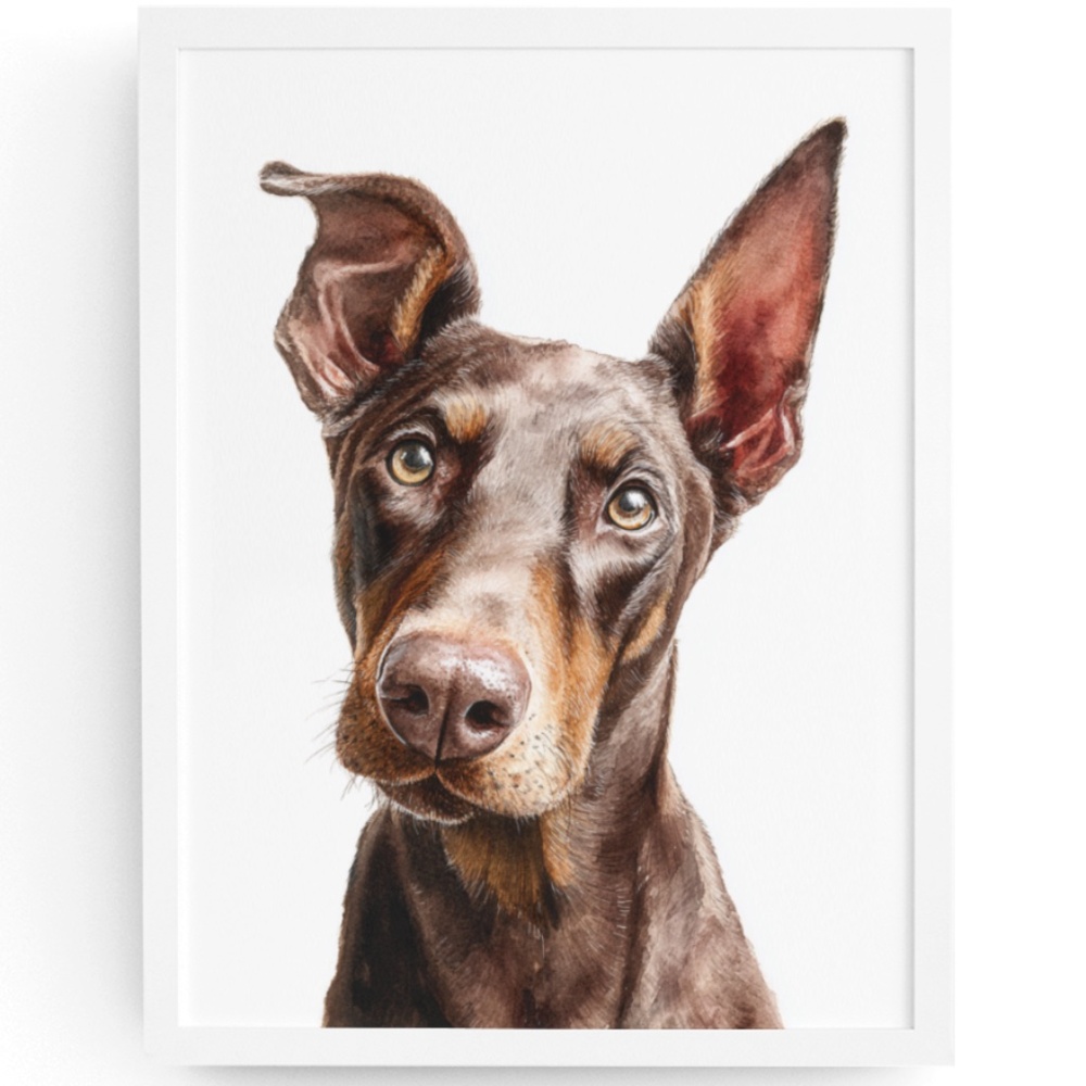 Watercolor Red Doberman Dog Portrait Wall Art Print Poster Unframed